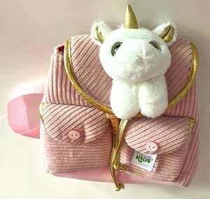 Naturally KIDS Little Toddler Backpack with Plush White Unicorn and Pink Corduro